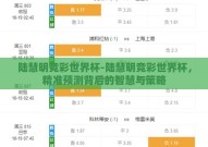 陆慧明竞彩世界杯-陆慧明竞彩世界杯，精准预测背后的智慧与策略