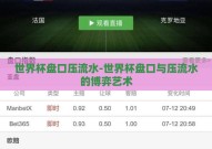 世界杯盘口压流水-世界杯盘口与压流水的博弈艺术