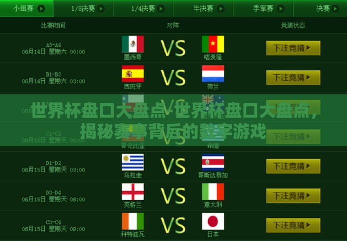 世界杯盘口大盘点-世界杯盘口大盘点,揭秘赛事背后的数字游戏 世界杯盘口大盘点-世界杯盘口大盘点,揭秘赛事背后的数字游戏