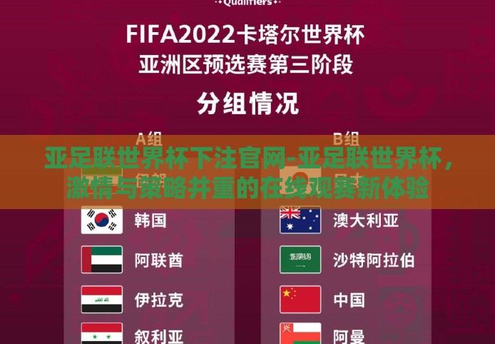 亚足联世界杯下注官网-亚足联世界杯,激情与策略并重的在线观赛新体验 亚足联世界杯下注官网-亚足联世界杯,激情与策略并重的在线观赛新体验