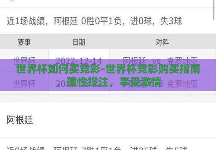 世界杯如何买竞彩-世界杯竞彩购买指南,理性投注,享受激情 世界杯如何买竞彩-世界杯竞彩购买指南,理性投注,享受激情