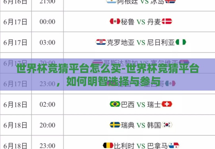 世界杯竞猜平台怎么买-世界杯竞猜平台，如何明智选择与参与