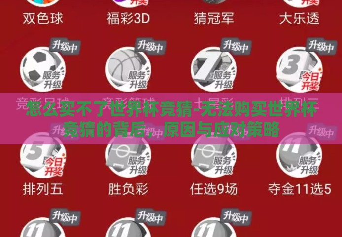 怎么买不了世界杯竞猜-无法购买世界杯竞猜的背后,原因与应对策略 怎么买不了世界杯竞猜-无法购买世界杯竞猜的背后,原因与应对策略