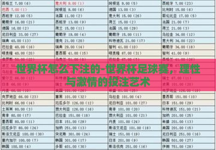 世界杯怎么下注的-世界杯足球赛，理性与激情的投注艺术