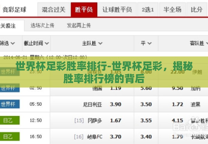 世界杯足彩胜率排行-世界杯足彩，揭秘胜率排行榜的背后