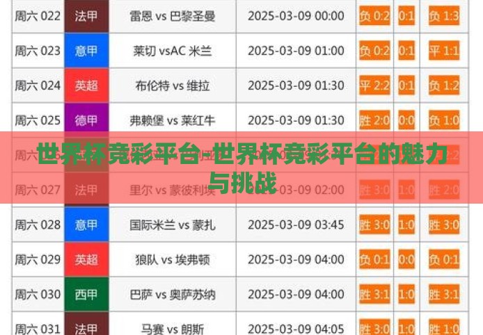 世界杯竞彩平台-世界杯竞彩平台的魅力与挑战