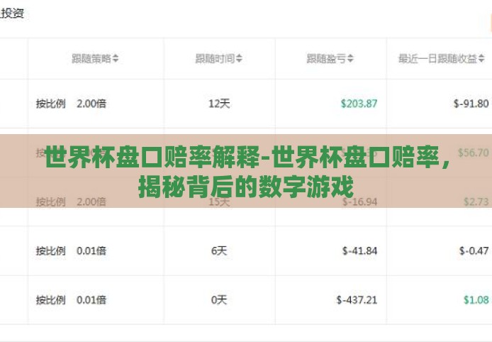 世界杯盘口赔率解释-世界杯盘口赔率，揭秘背后的数字游戏