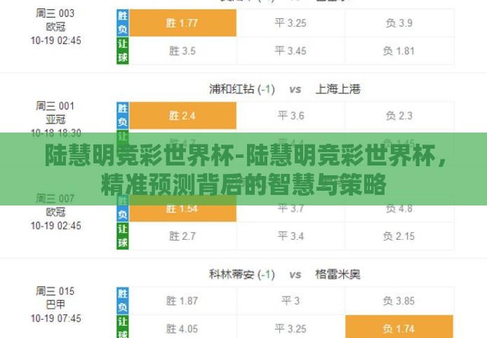 陆慧明竞彩世界杯-陆慧明竞彩世界杯，精准预测背后的智慧与策略