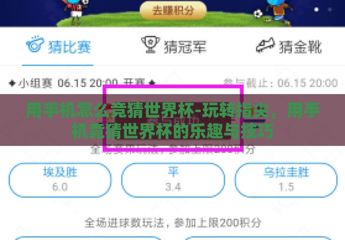 用手机怎么竞猜世界杯-玩转指尖，用手机竞猜世界杯的乐趣与技巧
