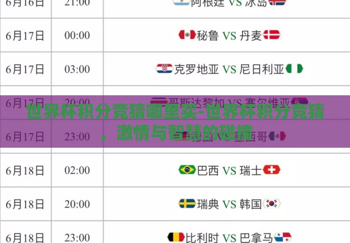 世界杯积分竞猜哪里买-世界杯积分竞猜，激情与智慧的碰撞